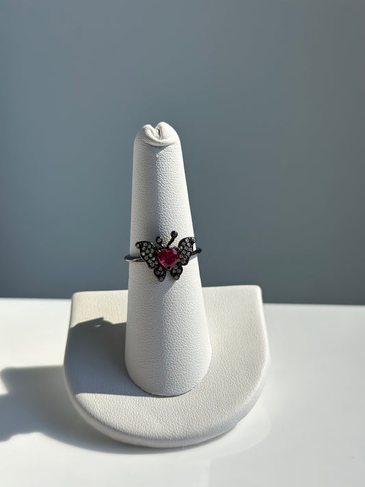 Ruby Butterfly Black Luxe Ring | Adjustable Size