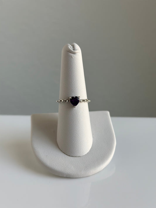 Amethyst Heart Faceted Ring | Adjustable