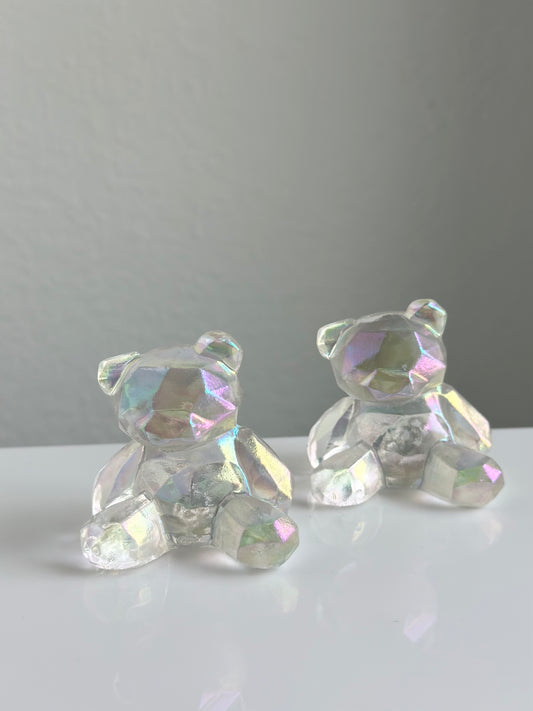 Clear Quartz Angel Aura Coated | Faceted Bear