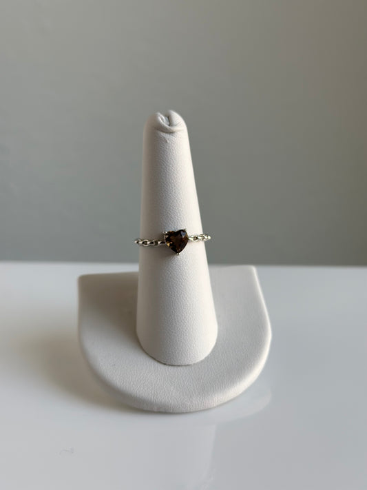 Smoky Quartz Heart Faceted Ring | Adjustable