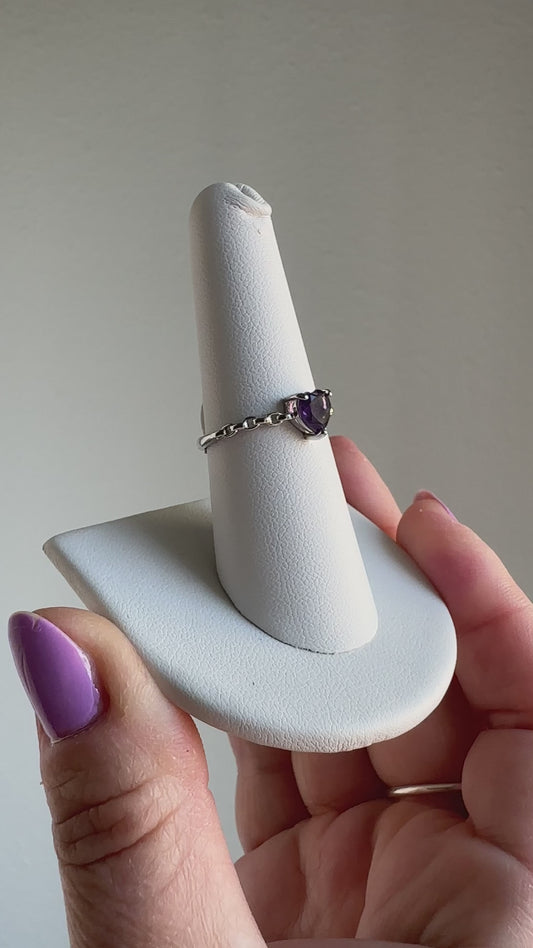 Amethyst Heart Faceted Ring | Adjustable