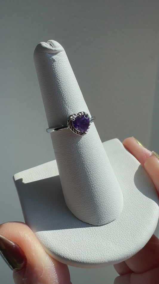 Amethyst Heart Ring | Adjustable Size